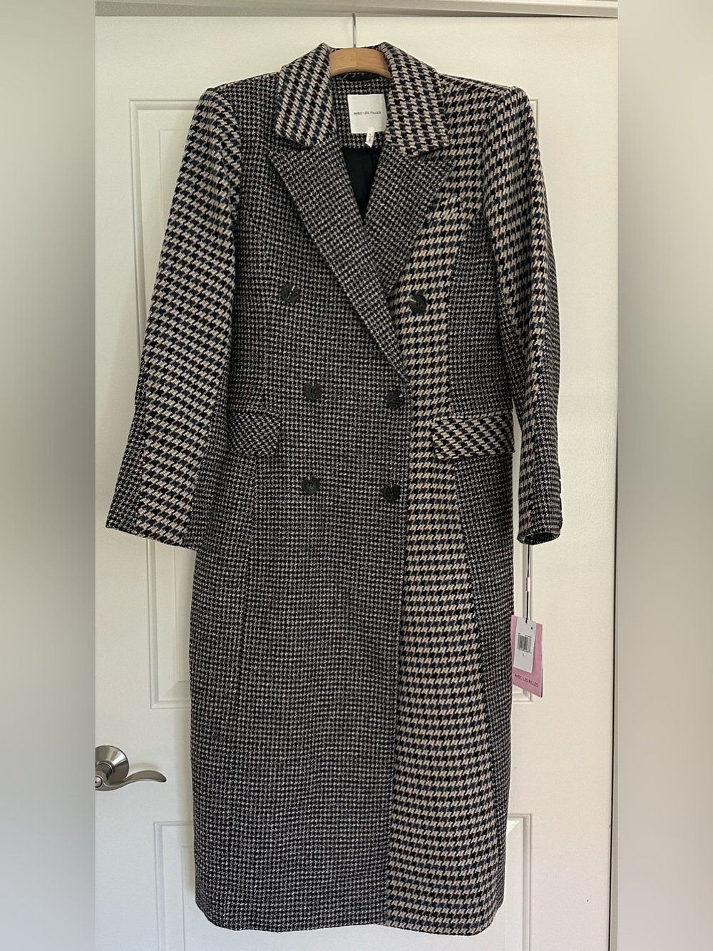 NWT AVEC LES FILLES MIXED HOUNDSTOOTH LONG COAT SZ L - Picture 4 of 7